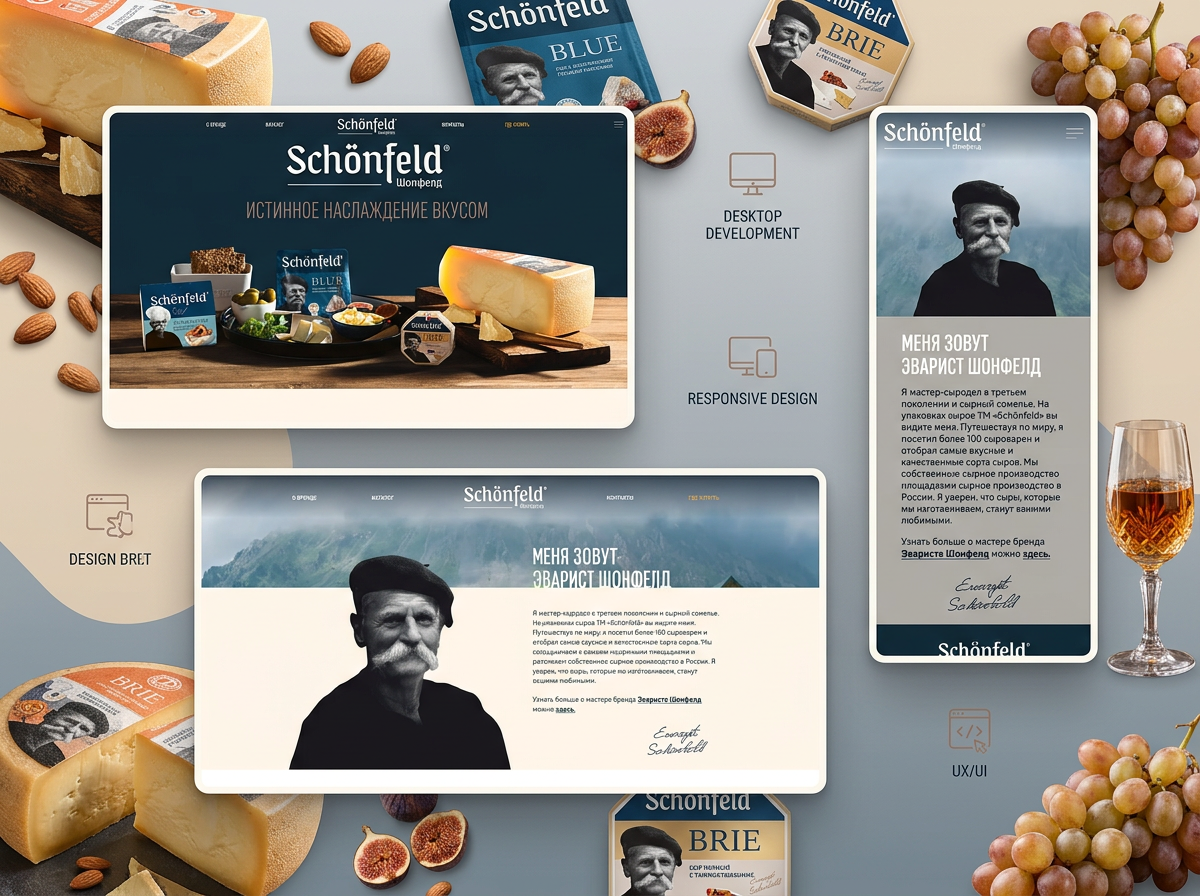 Скрин проекта: Schenfield — имиджевый сайт бренда производителя сыров
